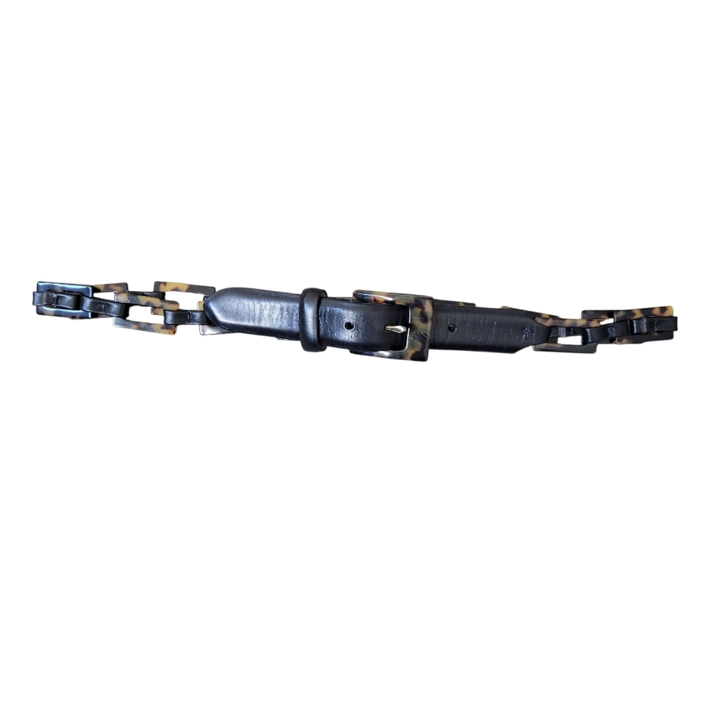 Vintage Black Leather Tortoise Link Belt